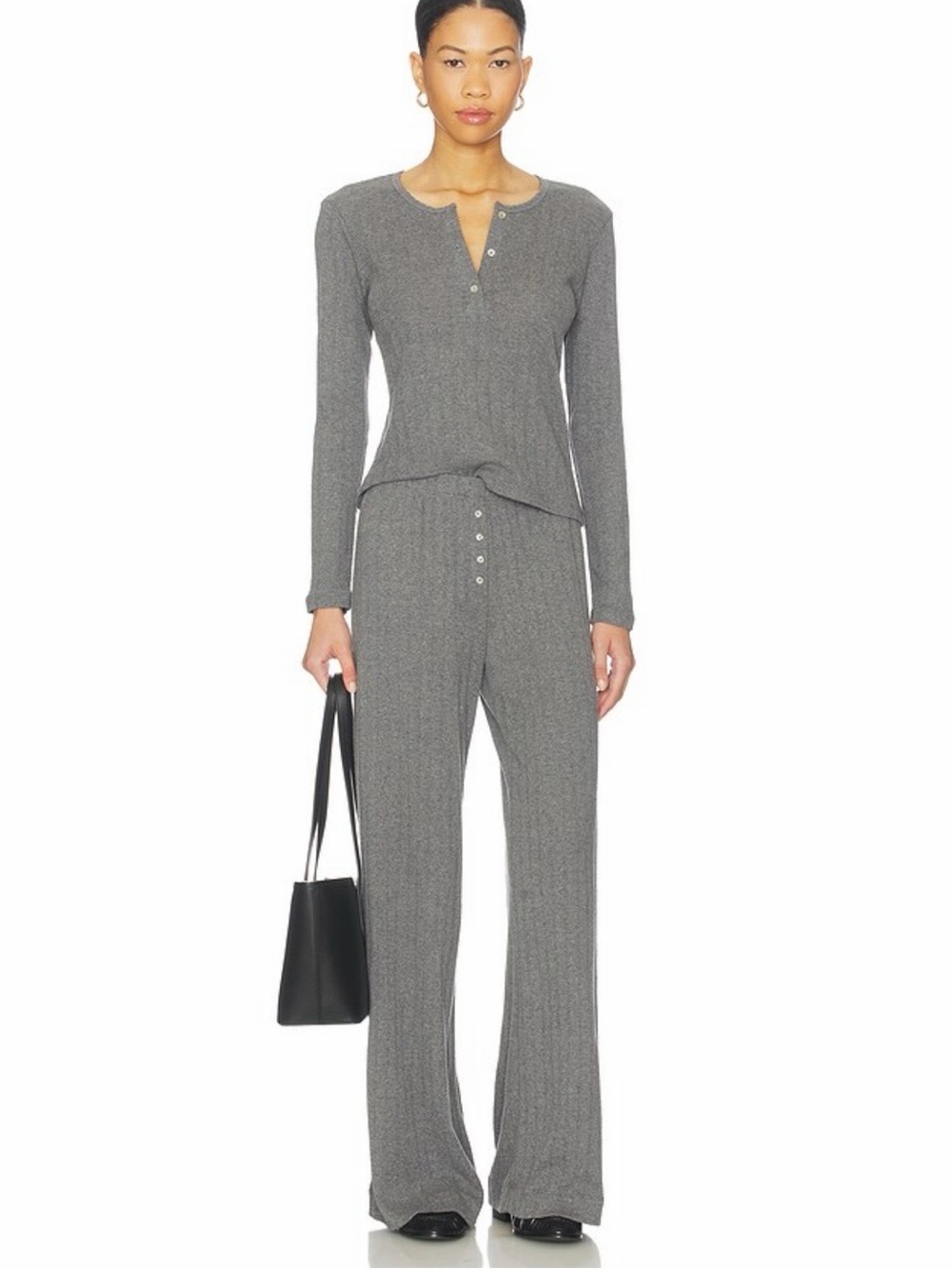 Pointelle Henley Set in Granite